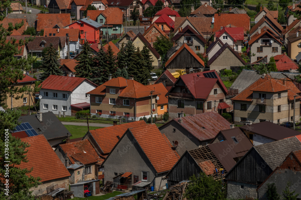 Vazec village view under Vysoke Tatry mountains in sunny summer day