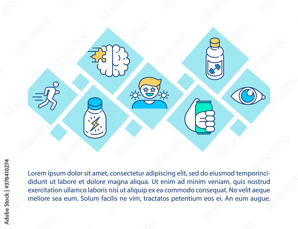 Brain and physical activity concept icon with text. Energy drinks