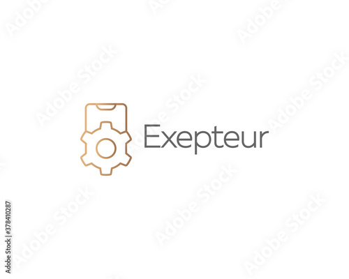 Abstract smartphone logo vector. Creative concept settings gear refresh updating mobile phone sign icon. Phone logotype on white background.