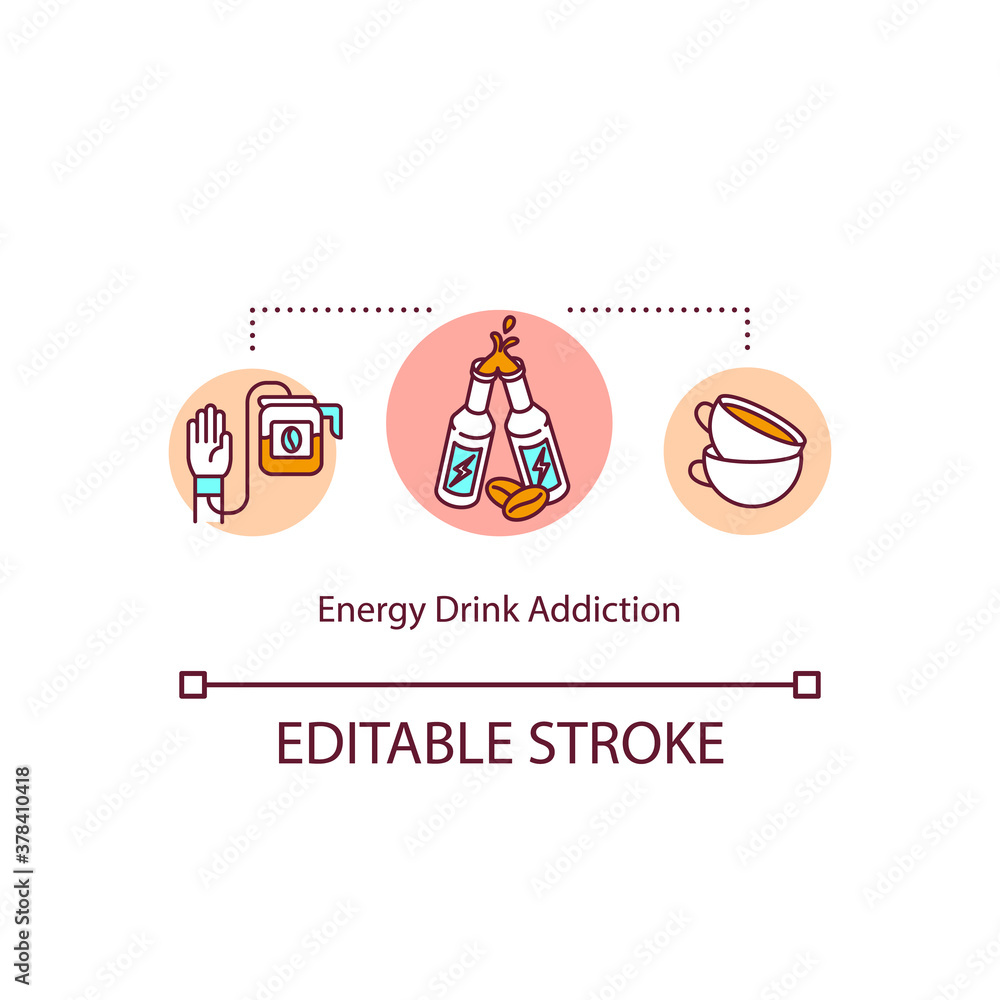Fototapeta premium Energy drinks daily addiction concept icon. Caffeine overdose. Coffee addict. Side effect idea thin line illustration. Vector isolated outline RGB color drawing. Editable stroke