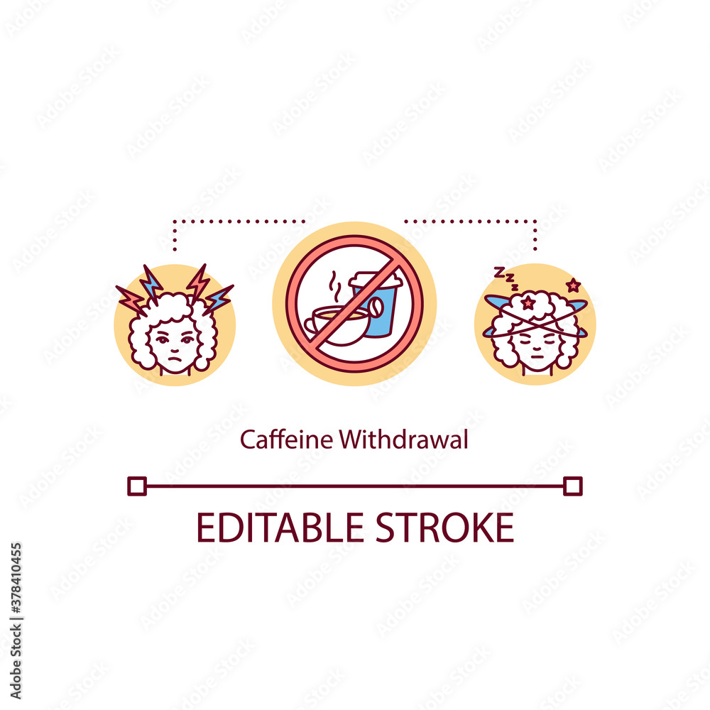 Fototapeta premium Caffeine withdrawal symptoms concept icon. Sleepy, exhaustion woman fight with coffee addiction idea thin line illustration. Vector isolated outline RGB color drawing. Editable stroke