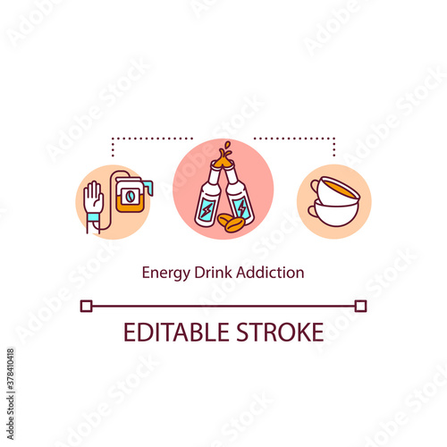 Energy drinks daily addiction concept icon. Caffeine overdose. Coffee addict. Side effect idea thin line illustration. Vector isolated outline RGB color drawing. Editable stroke