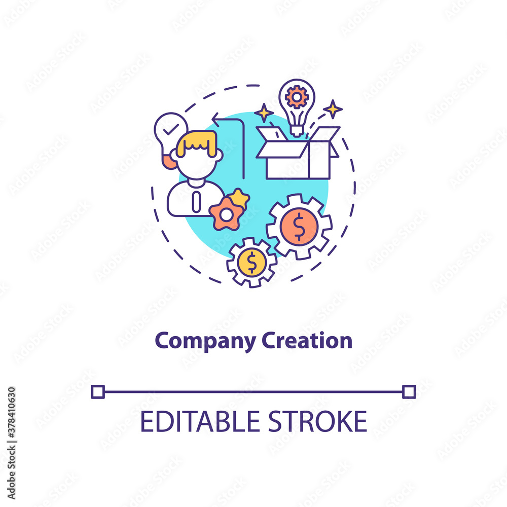 Company creation concept icon. Customer development framework. Business life. Company creating idea thin line illustration. Vector isolated outline RGB color drawing. Editable stroke