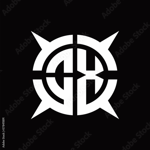 OX Logo monogram with four pieces circle slice design template