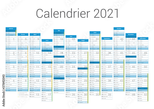 Calendrier 2021 sur 12 mois multicaque - modifiable - texte arial format A3