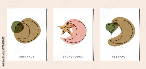 Line art moon set. One line drawing. line art, card, banner, poster flyer, vector illustration.