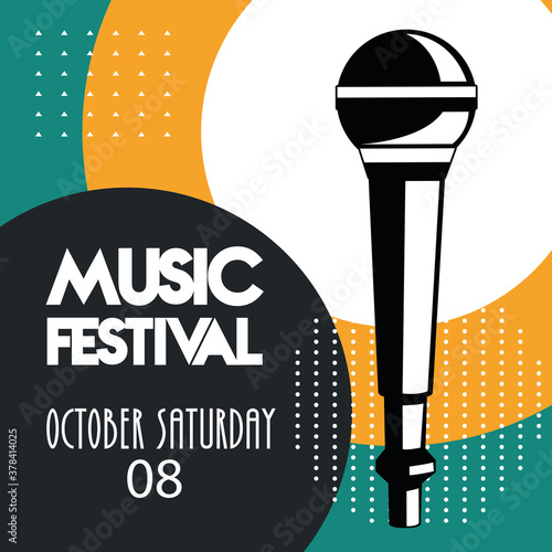 music festival poster with microphone audio device in green background