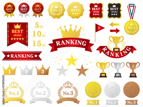 ランキング トロフィーと王冠のイラスト素材