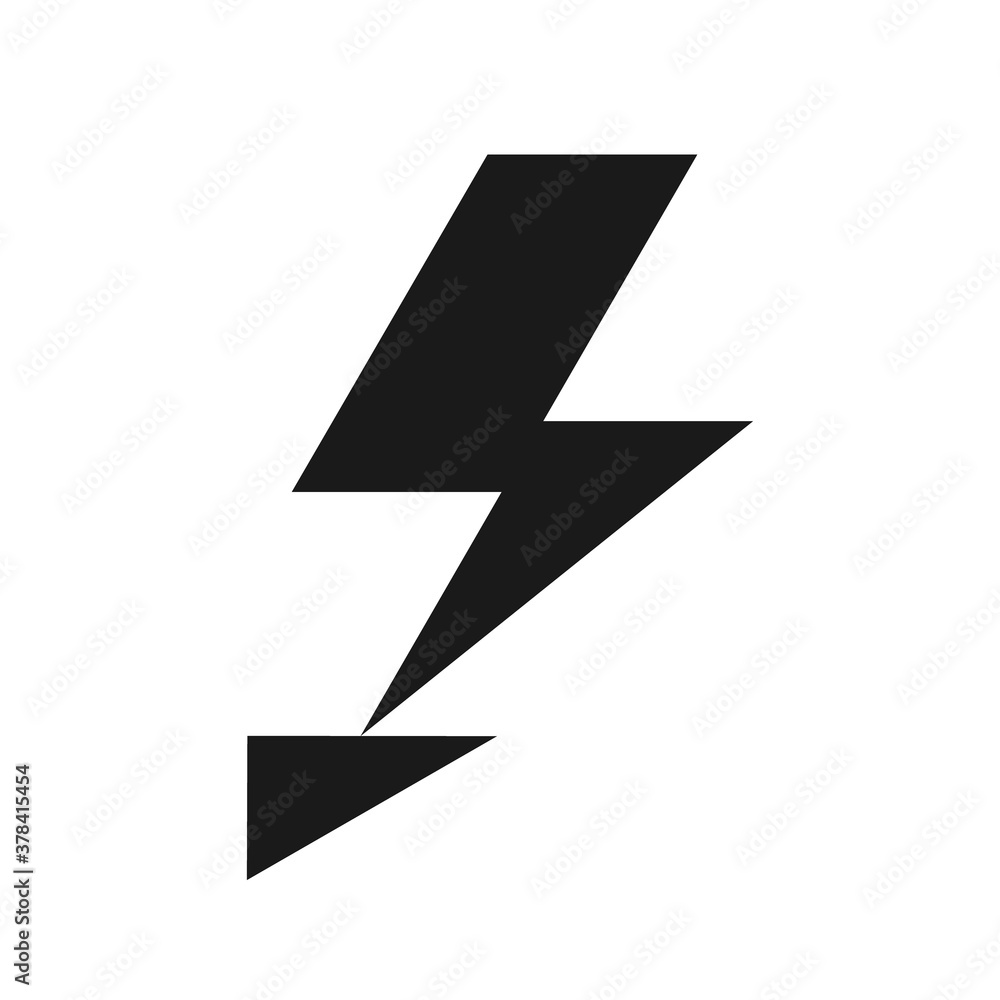 Black shape of the lightning symbol is isolated on a white background. Flat vector illustration. Black shape of the lightning symbol is isolated on a white background. Flat vector illustration.