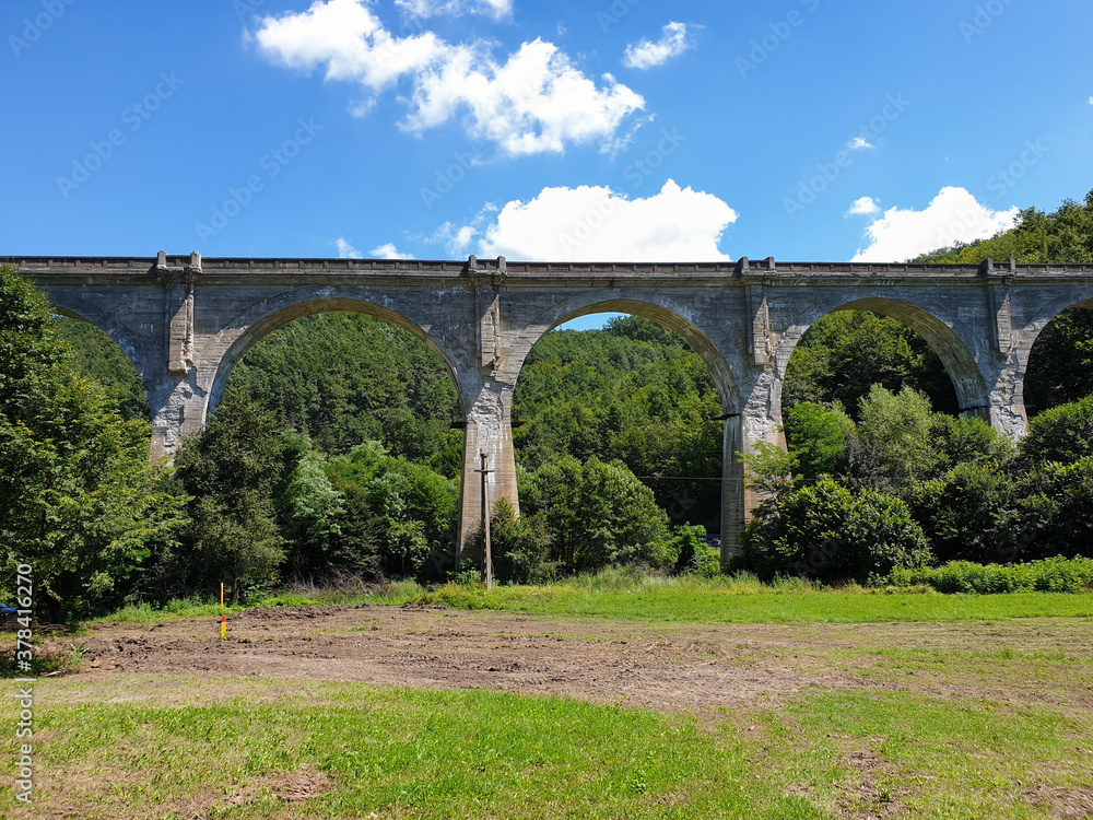 Fototapeta premium Cement train bridge outside of Brad town, Romania