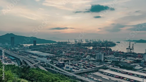 The brightly lit port of yantian