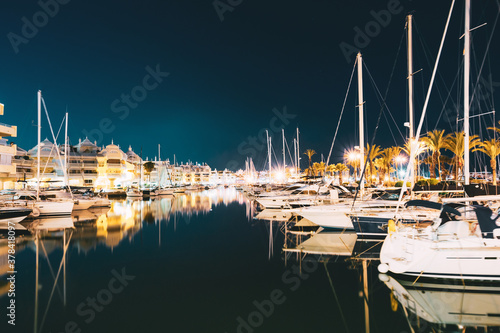 Wallpaper Mural Benalmadena, Spain. Night Scenery View Of Marina, Vessel In Puerto Marina. Malaga Region, On The Costa Del Sol. It Caters For A Large Number Of Tourists. Torontodigital.ca