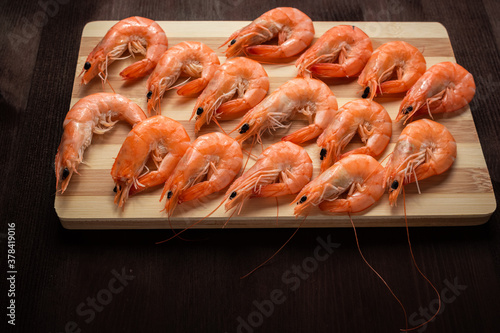 shrimp on a chopping Board