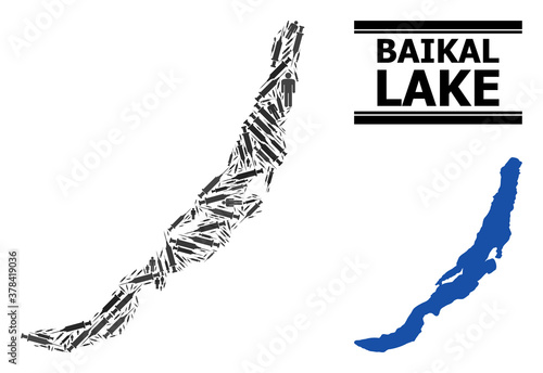 Covid-2019 Treatment mosaic and solid map of Baikal. Vector map of Baikal is created of vaccine doses and people figures. Illustration is useful for treatment aims. Final win over virus outbreak.