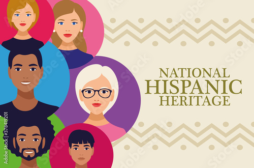 national hispanic heritage celebration lettering with people in circles colors
