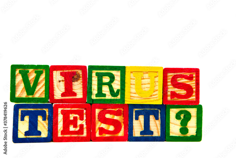 Wooden letter blocks spell the words Virus Test, hinting at the global pandemic. Wooden letter blocks spell the words Virus Test, hinting at the global pandemic.