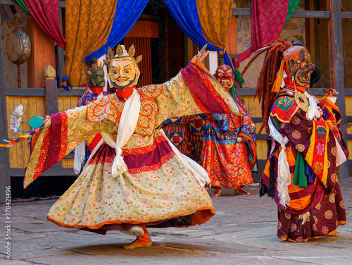 Quadro su tela Bumthang in Bhutan at the yearly  festival in the monastery of Jakar