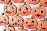 Happy halloween cookies. Background of pumpkin gingerbread