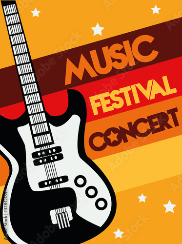 music festival poster with electric guitar instrument and lettering