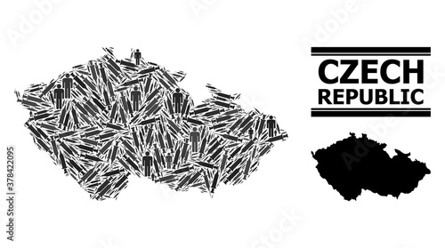 Virus therapy mosaic and solid map of Czech Republic. Vector map of Czech Republic is organized with inoculation icons and people figures. Abstraction is useful for health care templates.