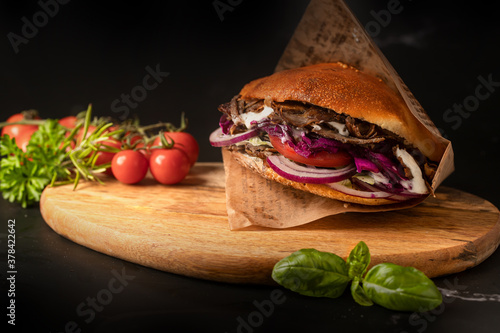 close up of kebab sandwich 