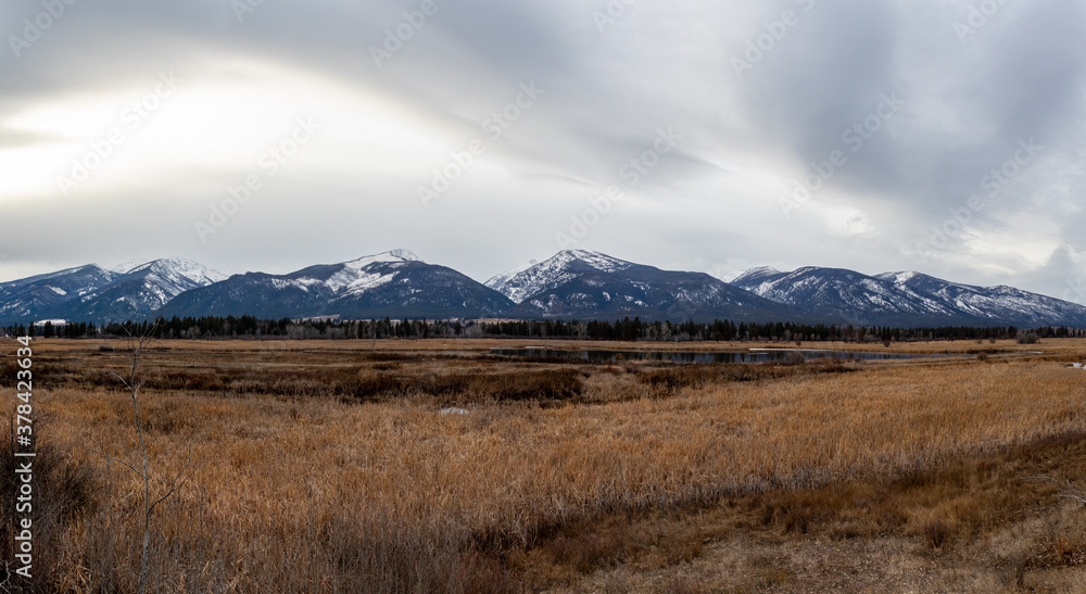 Beautiful, dreary, mountain landscape at Lee Metcalf National Wildlife Refuge, Montana, USA