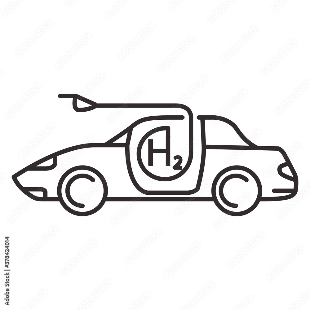 Car hydrogen filling icon. Fuel cell car.Vehicle refueling.Outline vector isolated on white background.Eco-friendly transport.Green energy.