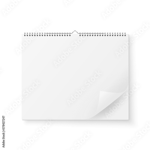 Photos Vector 3d Realistic Paper White Blank Wall Calendar with Spring Icon and Folded Sheet Closeup Isolated on White Background