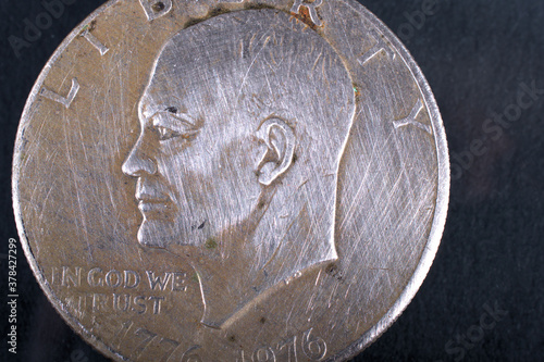 one dollar coin close up