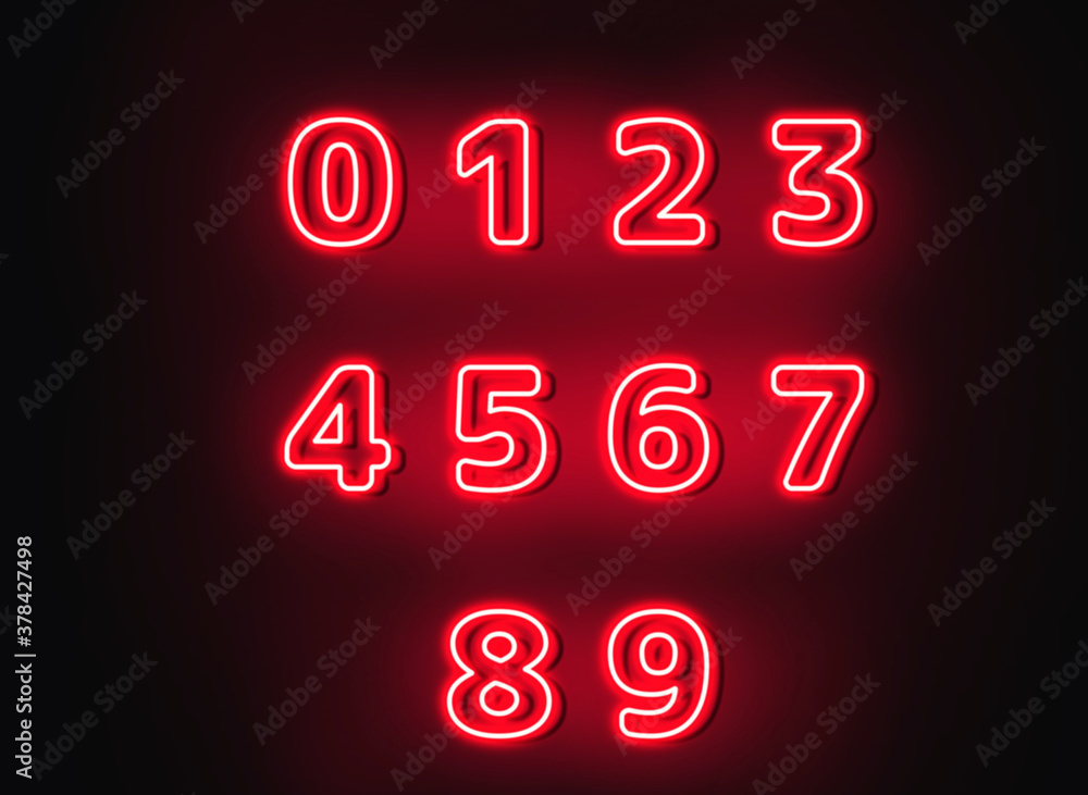 Set of red neon numbers Set of red neon numbers