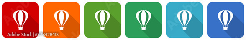 Balloon, air transport icon set, flat design vector illustration in 6 colors options for webdesign and mobile applications