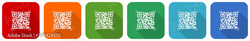 Qr code, shopping icon set, flat design vector illustration in 6 colors options for webdesign and mobile applications