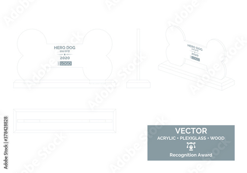 Bone silhouette Trophy Vector Template, Hero dog trophy Distinction Award, Dog Recognition trophy Award