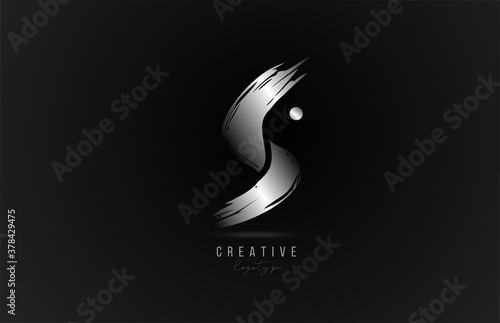 silver S alphabet letter logo icon in metal color. Metallic brand design for business and company