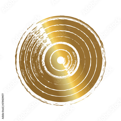 Vintage gold vinyl record. vector musical plate isolated on white background.