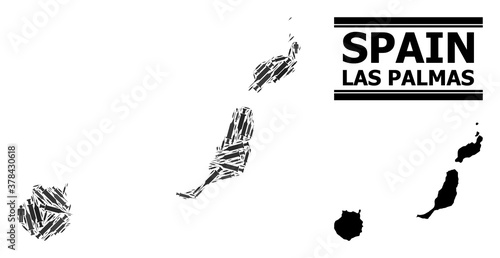 Vaccination mosaic and solid map of Las Palmas Province. Vector map of Las Palmas Province is designed of syringes and human figures. Template is useful for epidemic templates.