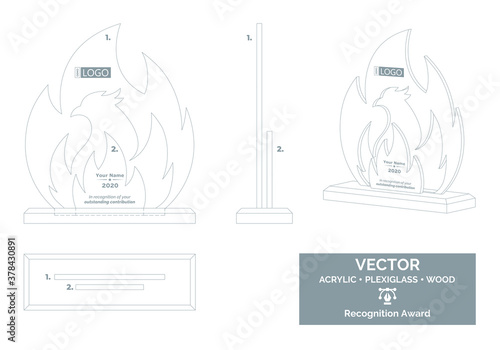 Abstract Phoenix Bird Trophy Vector Template, Business Trophy Distinction Award, Employee Recognition Trophy Award