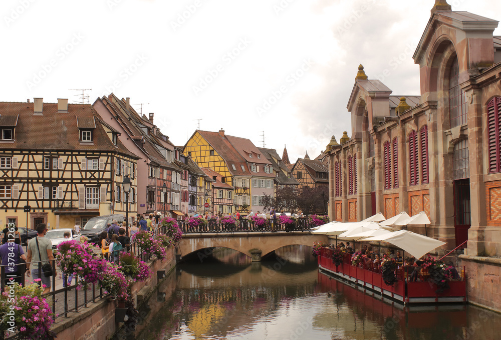 Tourist street in the town of Colmar