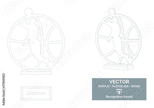 Basketball player trophy vector template, Basketball trophy template, Basketball championship recognition award, Best player award