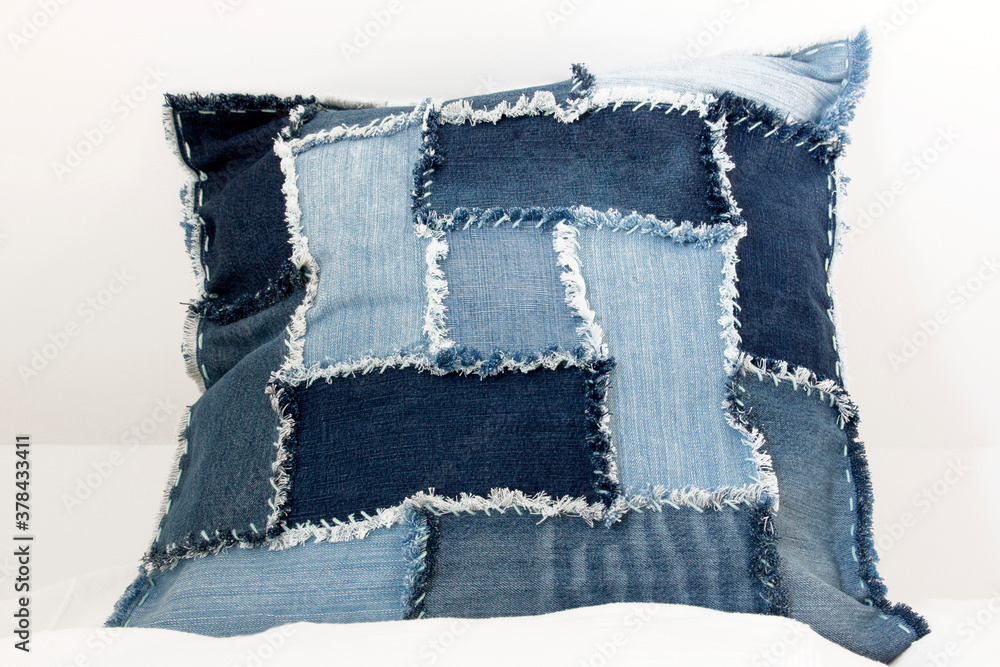 Home made recycled jeans pillow