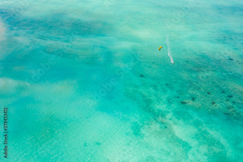 Aerial view of a windsurfer in Kailua Beach. Oahu, Hawaii.