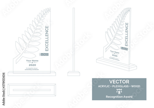 Fern Trophy Vector Template, Business Trophy Distinction Award, Employee Recognition Trophy Award