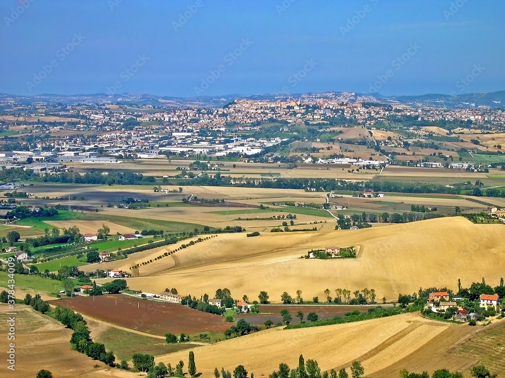 Italy, Marche, Apennines landscape view from Recanati.