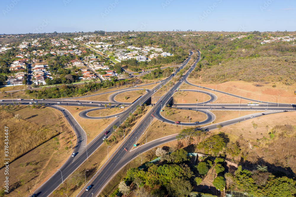 Aerial view of one of Brasilia's road junctions in the South Lake neighborhood.
