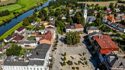 rynek, Stary Bohumin i rzeka Odra z lotu ptaka photo