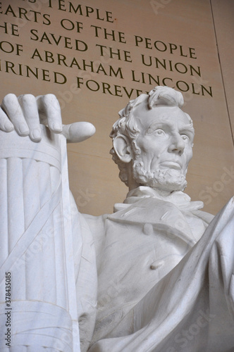 President Abraham Lincoln Statue in Lincoln Memorial at the western end of the National Mall in Washington, District of Columbia DC, USA.