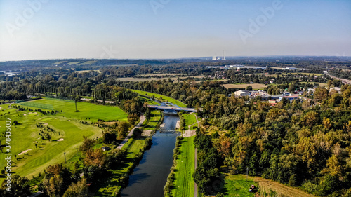 rzeka Olza z lotu ptaka w okolicy Karwiny  Czechy