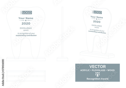 Tooth Trophy Vector Template, Dentist trophy Distinction Award, Recognition trophy Award