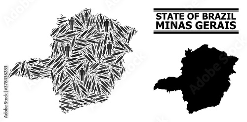 Inoculation mosaic and solid map of Minas Gerais State. Vector map of Minas Gerais State is constructed of inoculation icons and people figures. Abstraction is useful for safety templates.