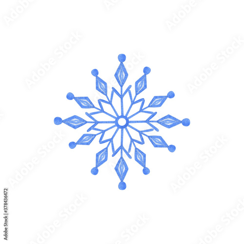 Watercolor snowflake Christmas winter holidays hand drawn symbol of end of the year family celebration, greeting card festive mood simple pattern, invitation, clipart, hand drawn image for print